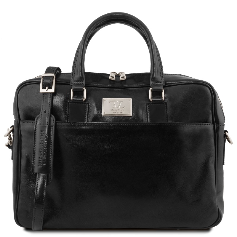 Leather laptop briefcase with front pocket- Urban  
