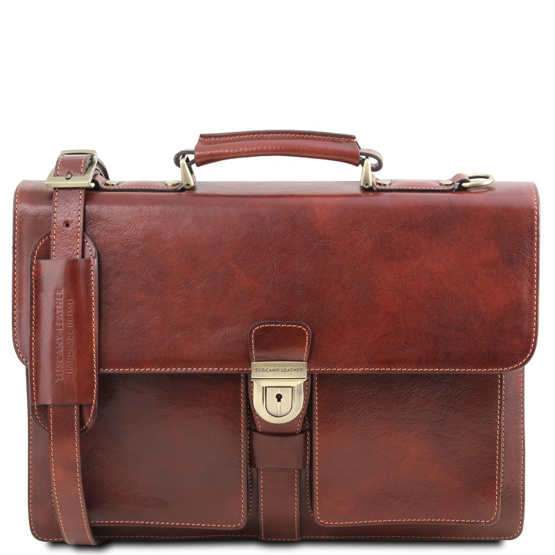  Tuscany Bags- Brown Leather briefcase 3 compartments